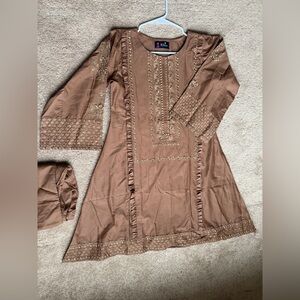 Brown Embroidered Tunic Dress